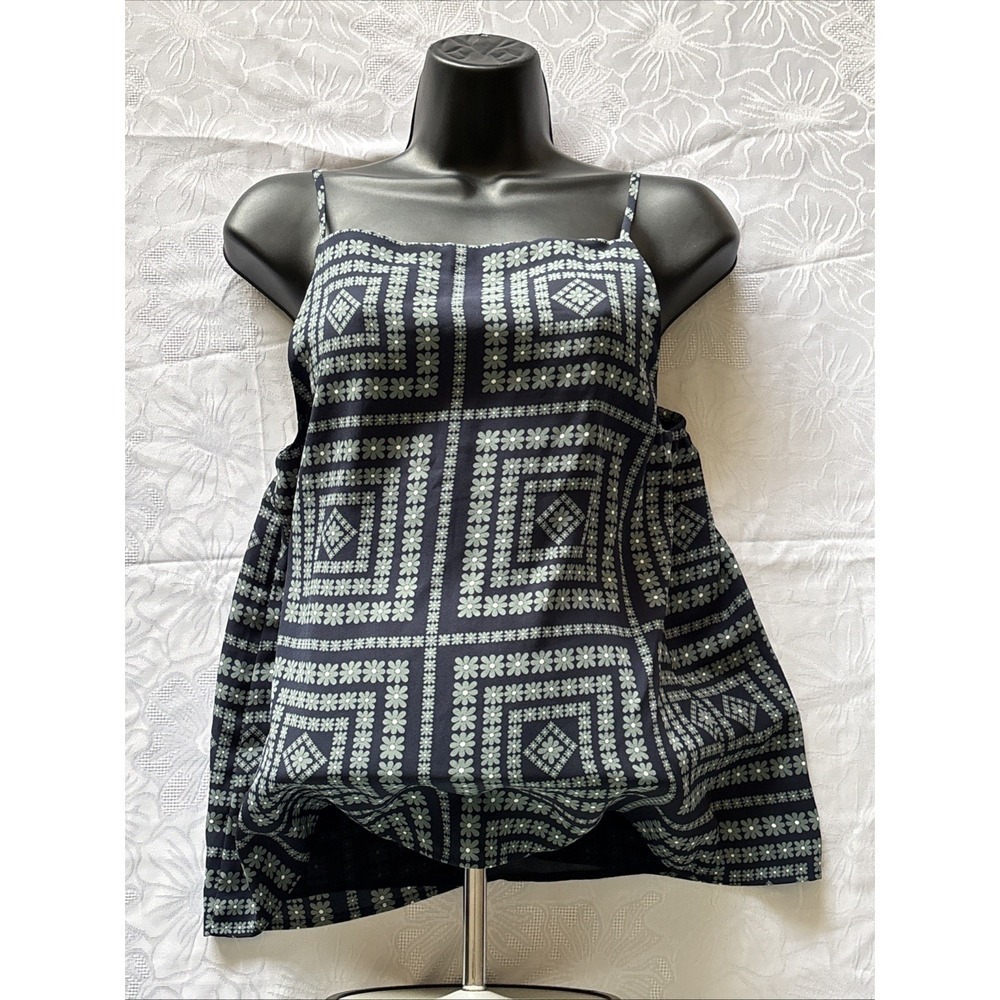 LOFT Ann Taylor Petites Women's Green Geometric Spaghetti Strap Tank Top Size S